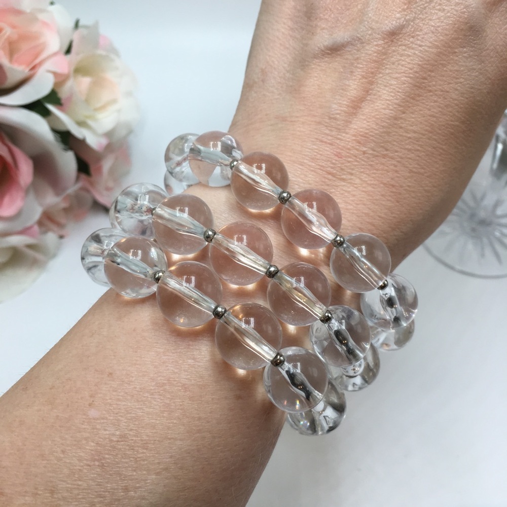 3 bracelet set stretch silver clear acrylic bundle